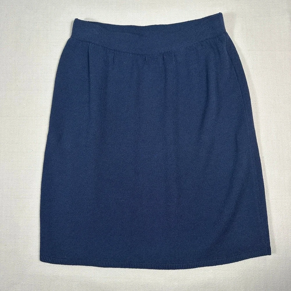 St. John Sportswear Knit Skirt Womens 10 Navy Blue Excellent Elastic Waist USA